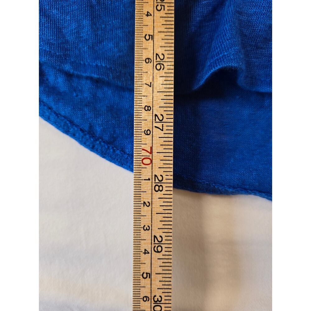 Tahari Short Sleeve Top Shirt 1X 100% Linen Cobalt Blue Natural Fiber V-neck - Picture 5 of 6